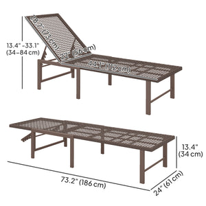 Outdoor Reclining Rattan Wicker Lounge Chair with Adjustable Backrest, Brown