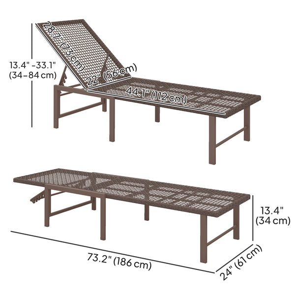 Outdoor Reclining Rattan Wicker Lounge Chair with Adjustable Backrest, Brown