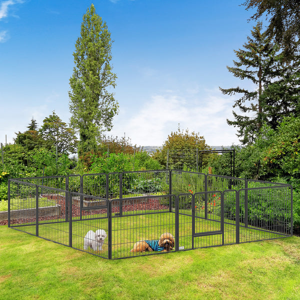 Heavy-duty metal dog playpen with built-in door and 12 panels