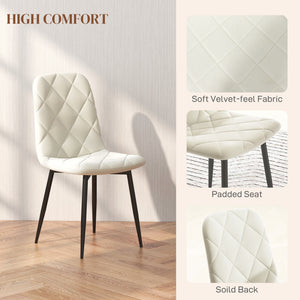 Set of 4 upholstered dining chairs with steel legs, cream color