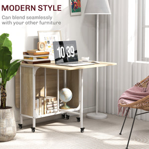 Extendable Folding Dining Table for Small Spaces, 6 Casters, Natural Wood
