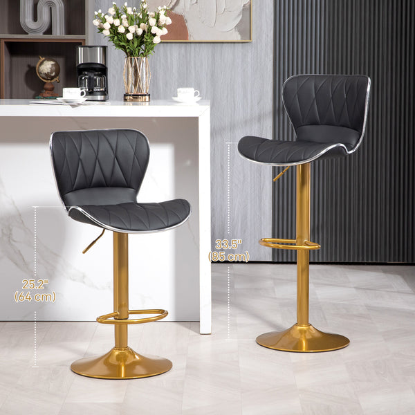 Set of 2 bar stools with PU leather upholstery, black
