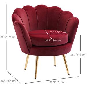 Lotus velvet fabric accent chair with gold metal legs, burgundy
