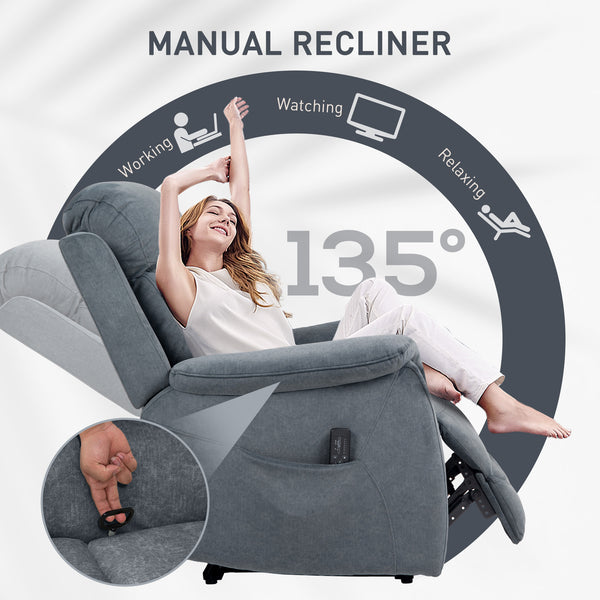 Recliner Chair with Vibration Massage and Side Pockets, Dark Gray