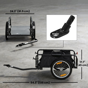 Bicycle cargo trailer with 16" quick release pneumatic wheels, red flag