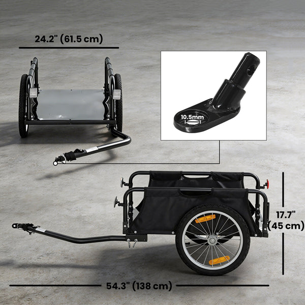 Bicycle cargo trailer with 16" quick release pneumatic wheels, red flag