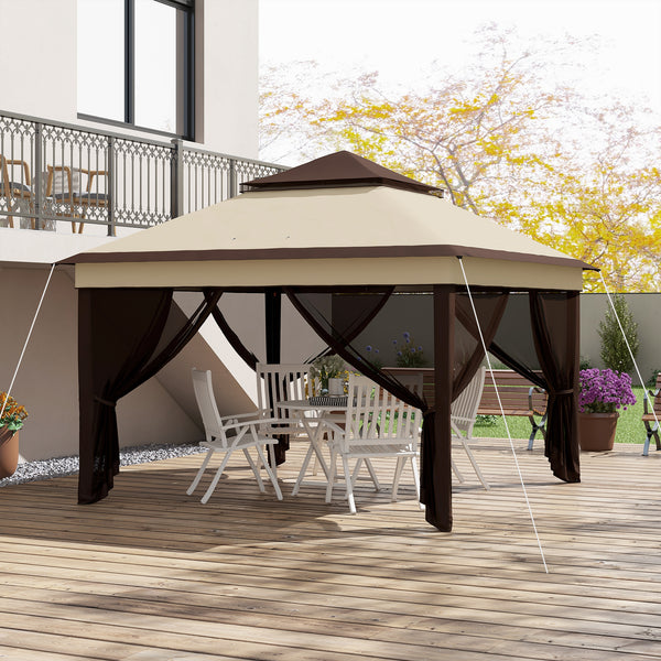 3.3 x 3.3 m Folding Gazebo Adjustable with UV30+ Roof, Removable Mesh Curtains, Beige