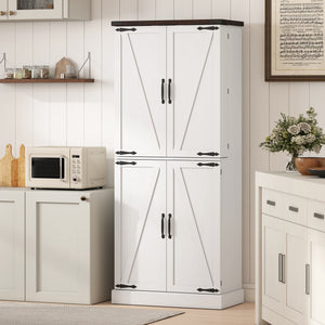 72" Tall Kitchen Pantry Cabinet, Farmhouse Storage Cabinet with 8 Door Racks and Adjustable Shelves, White