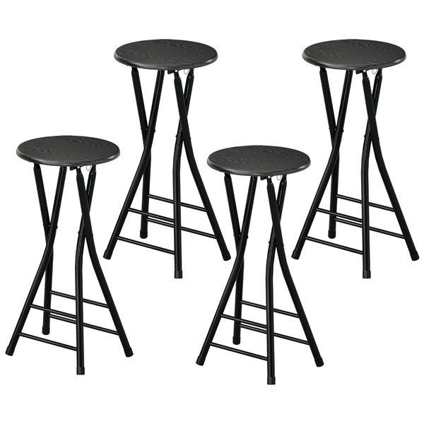 Set of 4 Foldable Barstools, Counter Height Bar Stools with Footrest and Steel Legs for Kitchen Island, Black