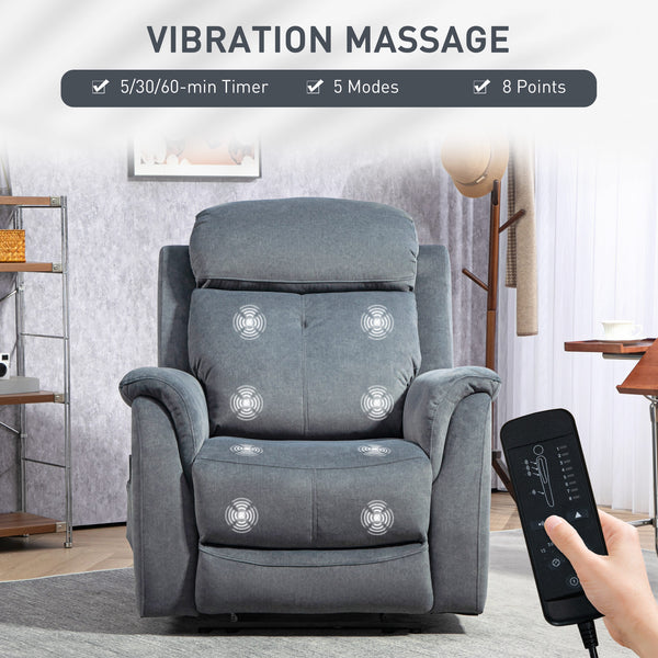 Recliner Chair with Vibration Massage and Side Pockets, Dark Gray