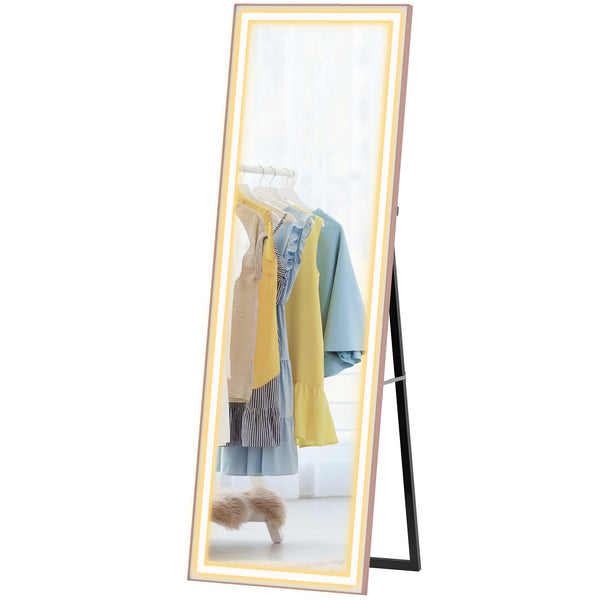 64" LED full-length mirror with adjustable lighting and two-tone white and pink frame