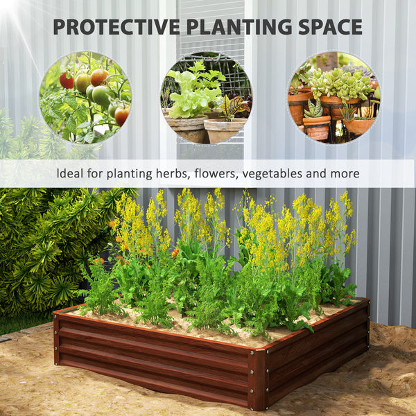 Raised planter in galvanized steel, dark brown wood effect