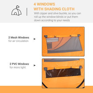 4 Person Camping Tent, Easy to Set Up with Doors, Windows and Carry Bag, Self-Setting, Orange