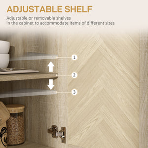 Coffee bar sideboard with drawers and adjustable shelf, oak