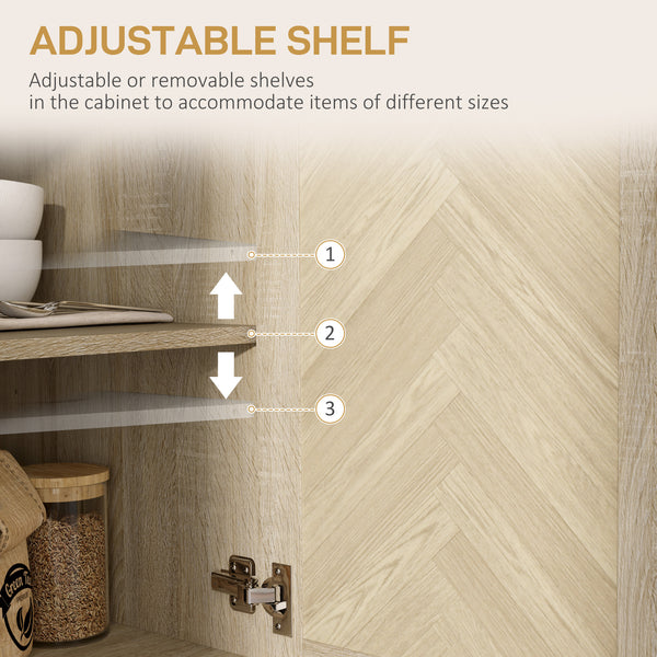 Coffee bar sideboard with drawers and adjustable shelf, oak