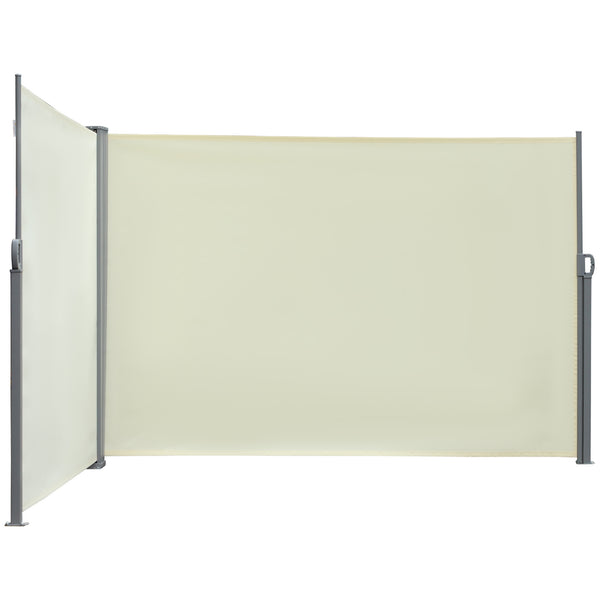 Double retractable outdoor privacy wall, cream white