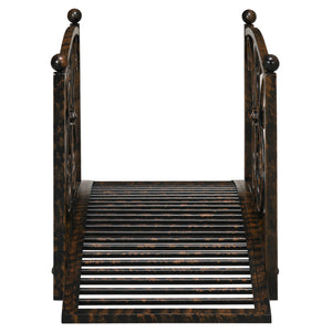 Decorative metal garden bridge with railing, black bronze finish