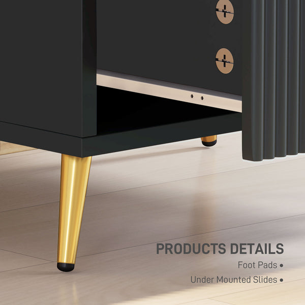 Bedside table with 2 drawers, black and gold
