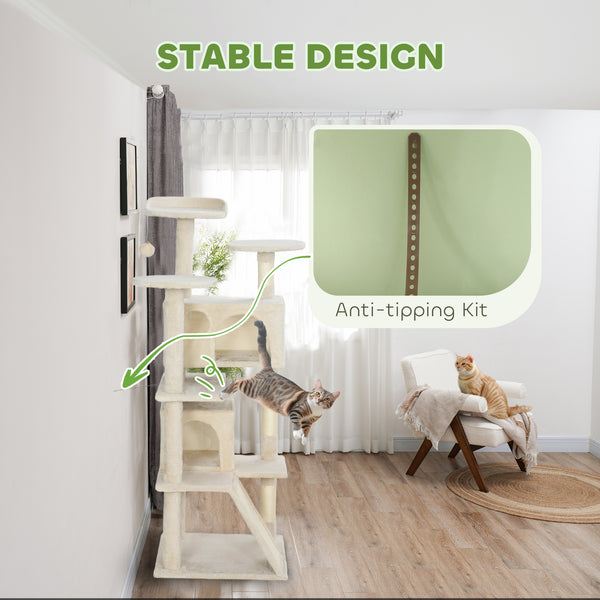 54-inch Multi-Level Cat Tree with Scratching Posts, Condos, Bed, Platforms, Beige