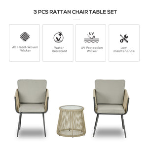 3-piece outdoor bistro set in woven rattan with metal legs