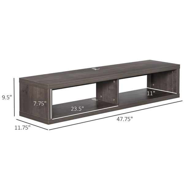 Floating TV Stand for 50" TVs with Shelf, Dark Gray Wood Grain