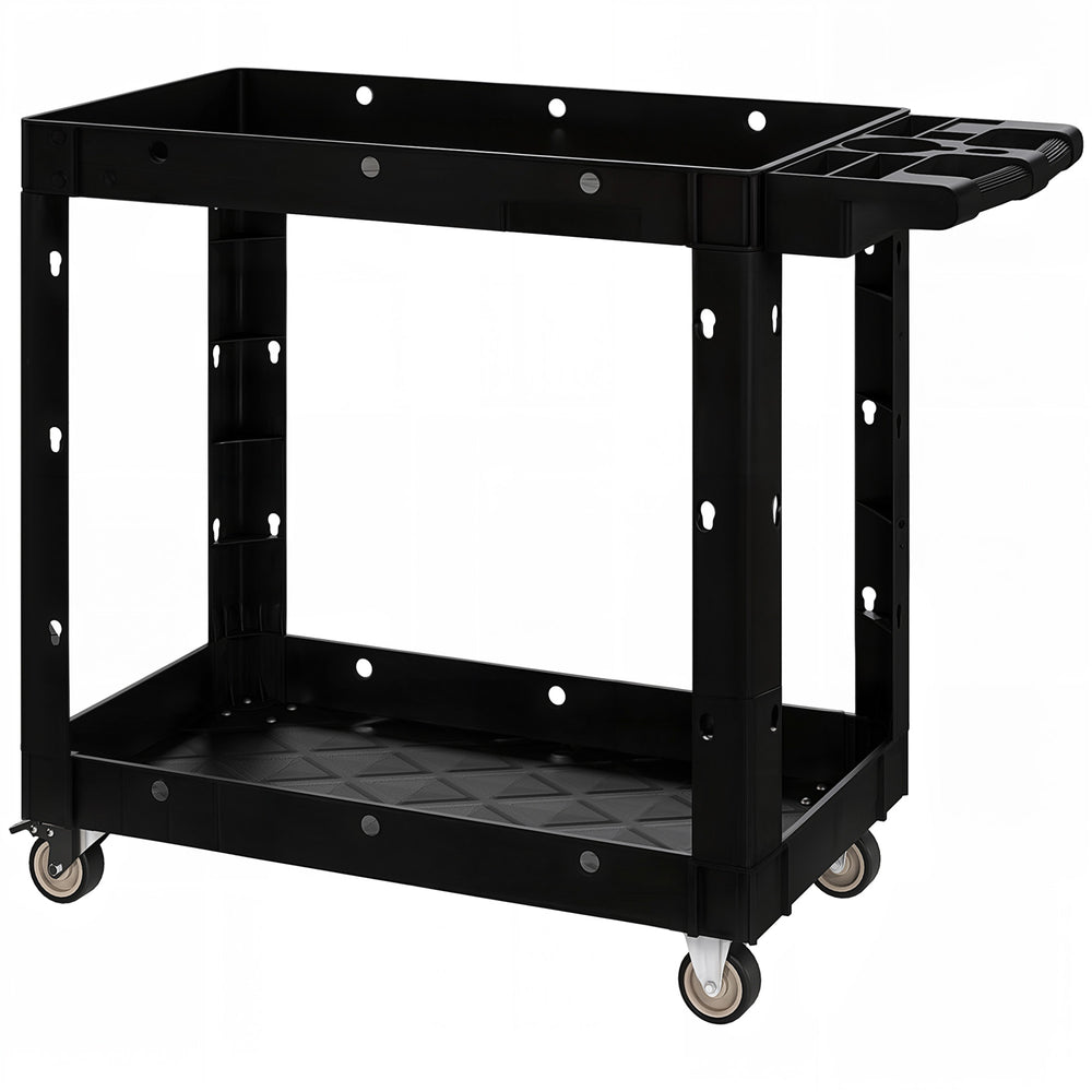 2-Tier Rolling Tool Cart, 500 lb Capacity, with Handle, Mobile Tool Organizer, Black