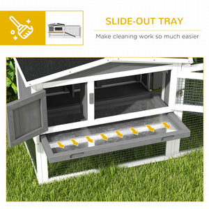 Wooden hutch with removable tray, opening roof, waterer and run, grey