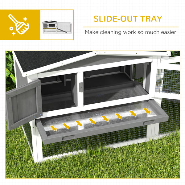 Wooden hutch with removable tray, opening roof, waterer and run, grey