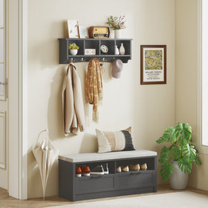 Wall-mounted coat rack with shelf, black