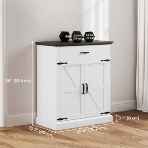 Country style sideboard, with 3 cm thick top, 2 barn doors, drawer and adjustable shelf, white