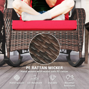 Set of 2 Outdoor Wicker Rattan Rocking Chairs with Thick Cushions, Red