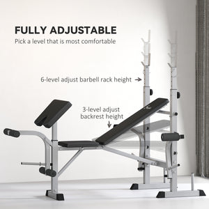 Adjustable Weight Bench with Squat Rack, Leg Press and Weight Storage, Grey