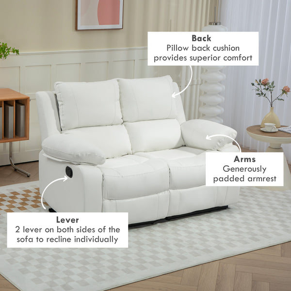 Manual Reclining Faux Leather Sofa with Footrest, White