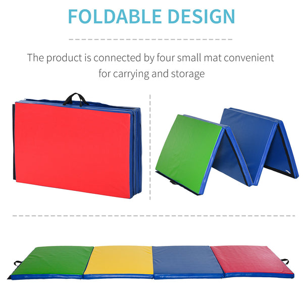 4'x10'x2'' Folding Gym Mat with Carry Handles, Multicolor