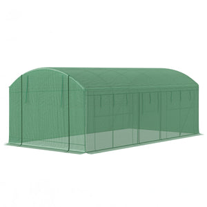 Tunnel greenhouse with 3 roll-up doors and large screened windows