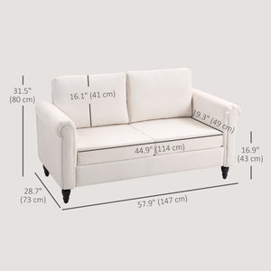 Vintage 2-seater upholstered sofa with rubberwood legs, cream white