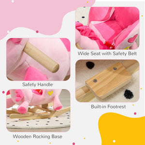 Rocking Unicorn with Songs, Wooden Base and Seat Belt, Pink