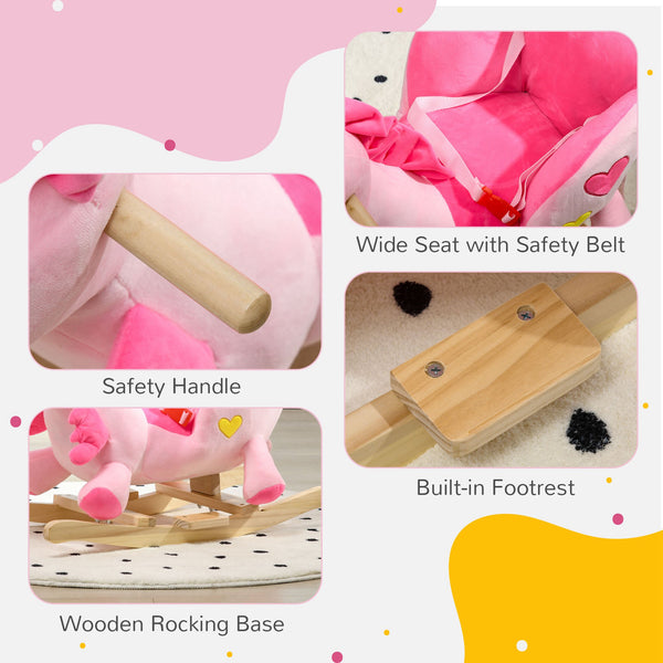Rocking Unicorn with Songs, Wooden Base and Seat Belt, Pink
