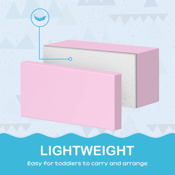 Set of 7 modular soft foam climbing blocks for children, pink/purple