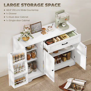 Storage sideboard with drawer, 2 cabinets, adjustable shelves and door storage – White