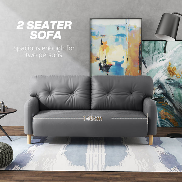 Modern 2 seater upholstered sofa with solid wood frame, grey