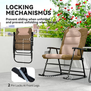 Set of 2 folding upholstered rocking chairs with armrests, light brown