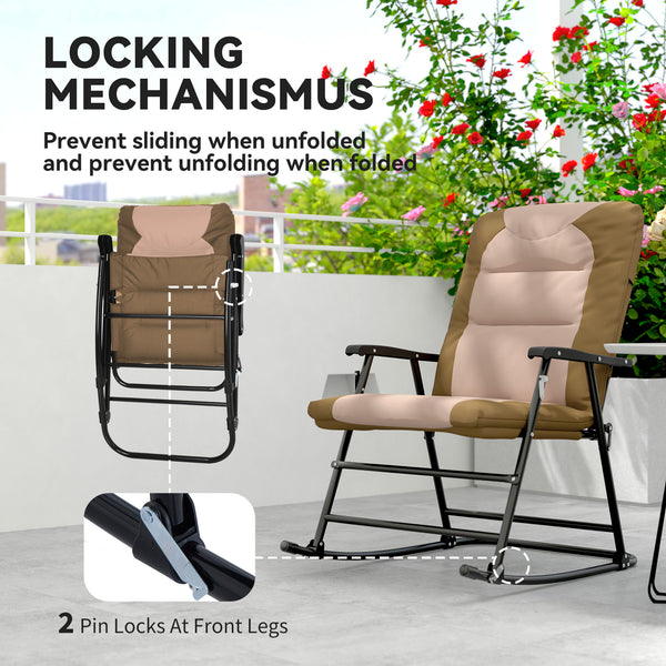 Set of 2 folding upholstered rocking chairs with armrests, light brown