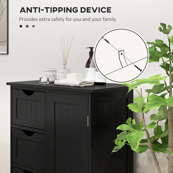 Bathroom Storage Cabinet with Adjustable Shelf and 4 Drawers, Black