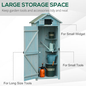 Outdoor garden shed for tools and accessories, with 3 shelves, blue