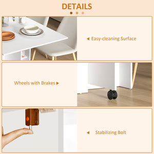 Folding dining table for small spaces with storage shelves, white