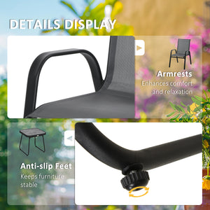 3-Piece Patio Set with Breathable Mesh Fabric, Stacking Chairs and Square Table, Light Gray