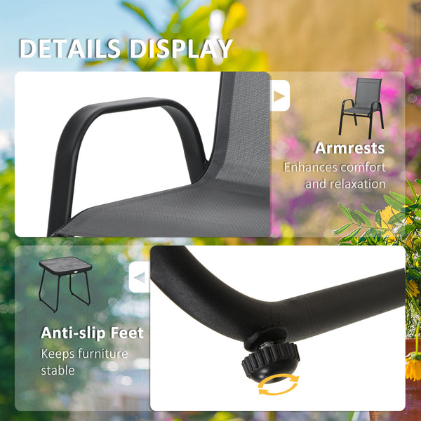 3-Piece Patio Set with Breathable Mesh Fabric, Stacking Chairs and Square Table, Light Gray