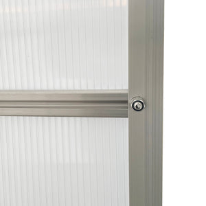 Polycarbonate greenhouse with adjustable roof ventilation, transparent