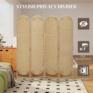 Bohemian 4-panel screen with arched top, made of natural wood